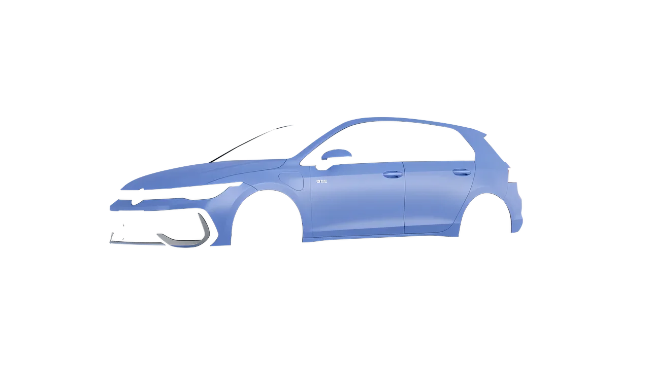 Volkswagen Golf GTE 2024 wrapped in Dreamline Blue (Avery Dennison SW900-616-O), front three-quarter view