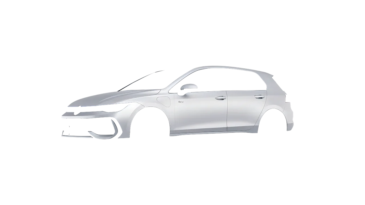 Volkswagen Golf GTE 2024 wrapped in Matte Silver (3M M21), front three-quarter view