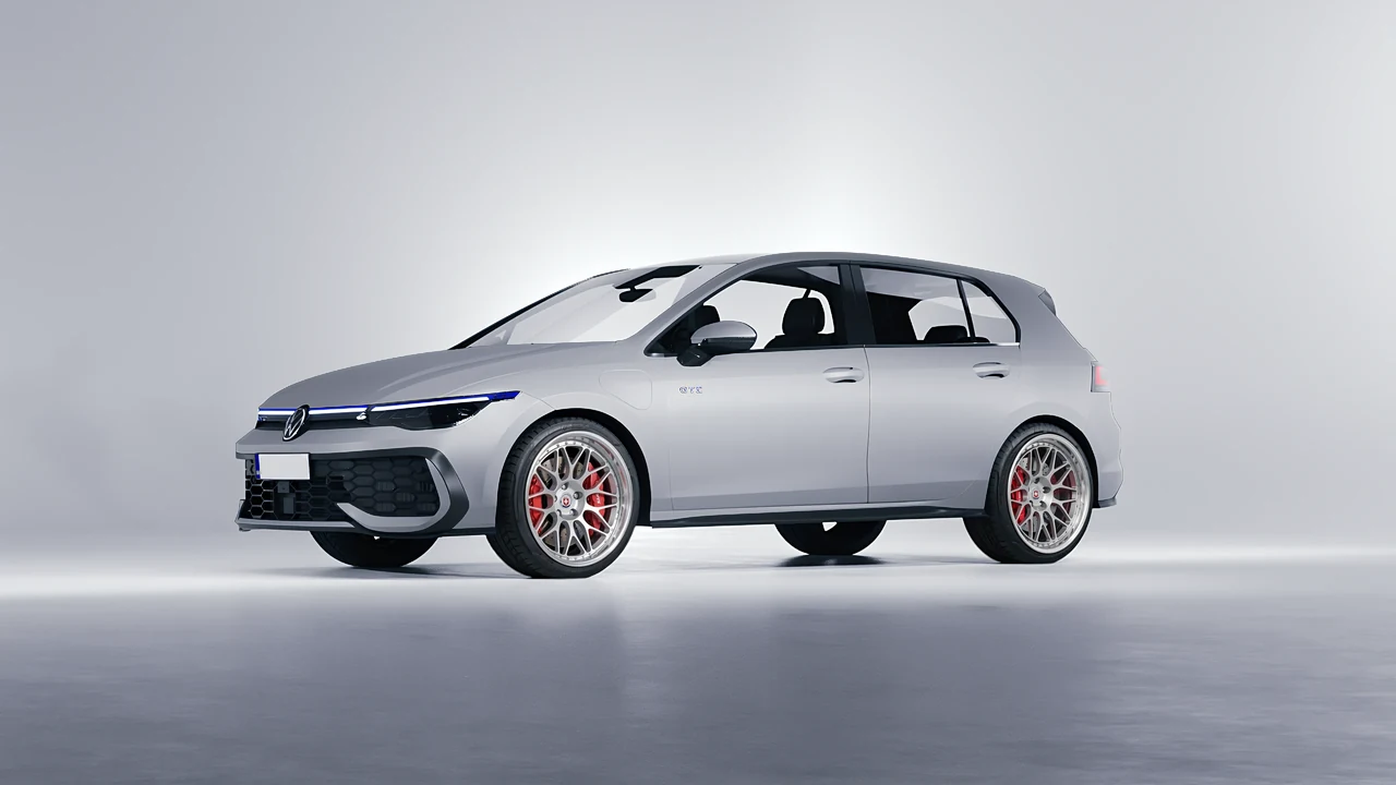 Volkswagen Golf GTE 2024 on HRE Performance Wheels 300 forged wheels, front three-quarter view