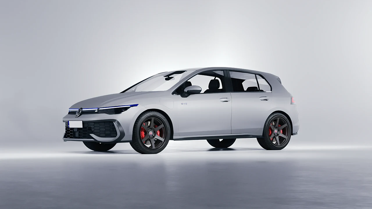 Volkswagen Golf GTE 2024 on HRE Performance Wheels 306-GT forged wheels, front three-quarter view