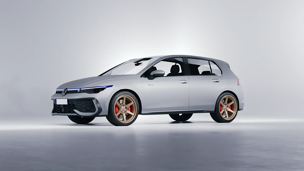 Volkswagen Golf GTE 2024 on HRE Performance Wheels 306-GTS forged wheels, front three-quarter view