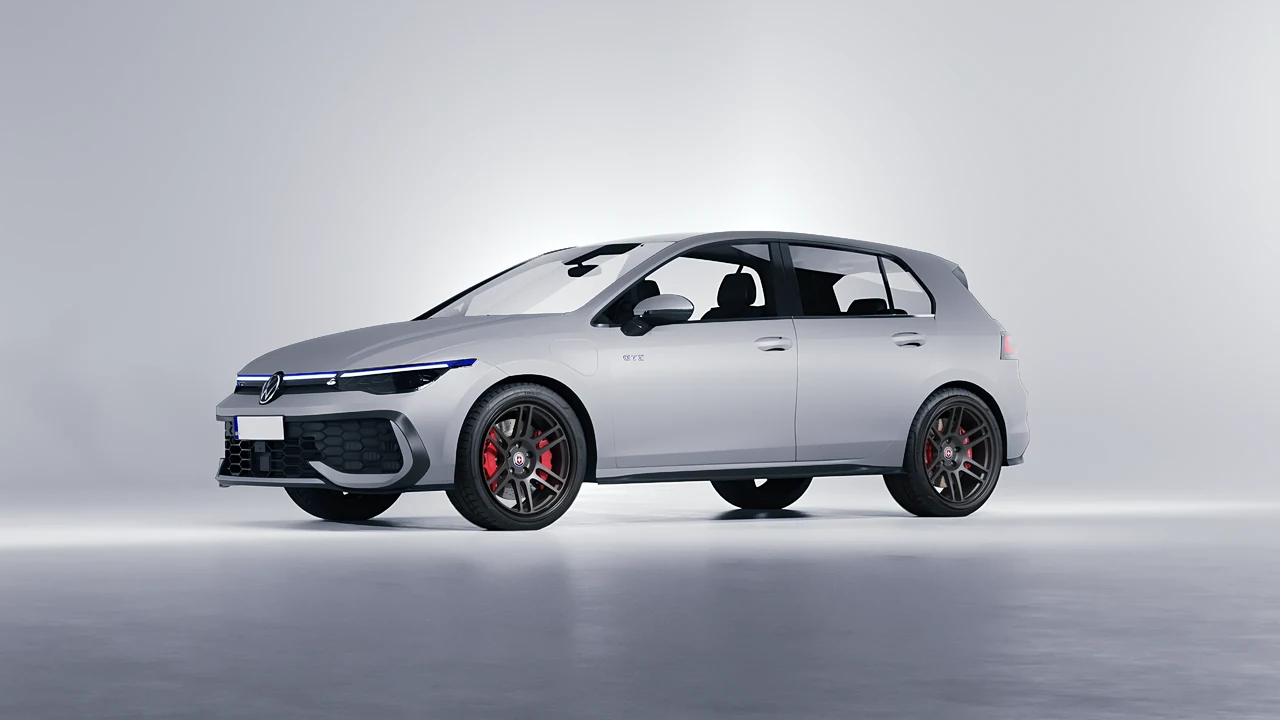 Volkswagen Golf GTE 2024 on HRE Performance Wheels 312-GT forged wheels, front three-quarter view