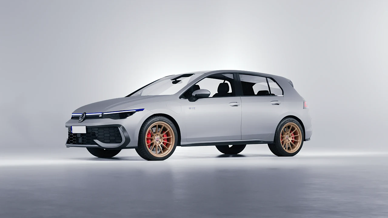 Volkswagen Golf GTE 2024 on HRE Performance Wheels 313-GTS forged wheels, front three-quarter view