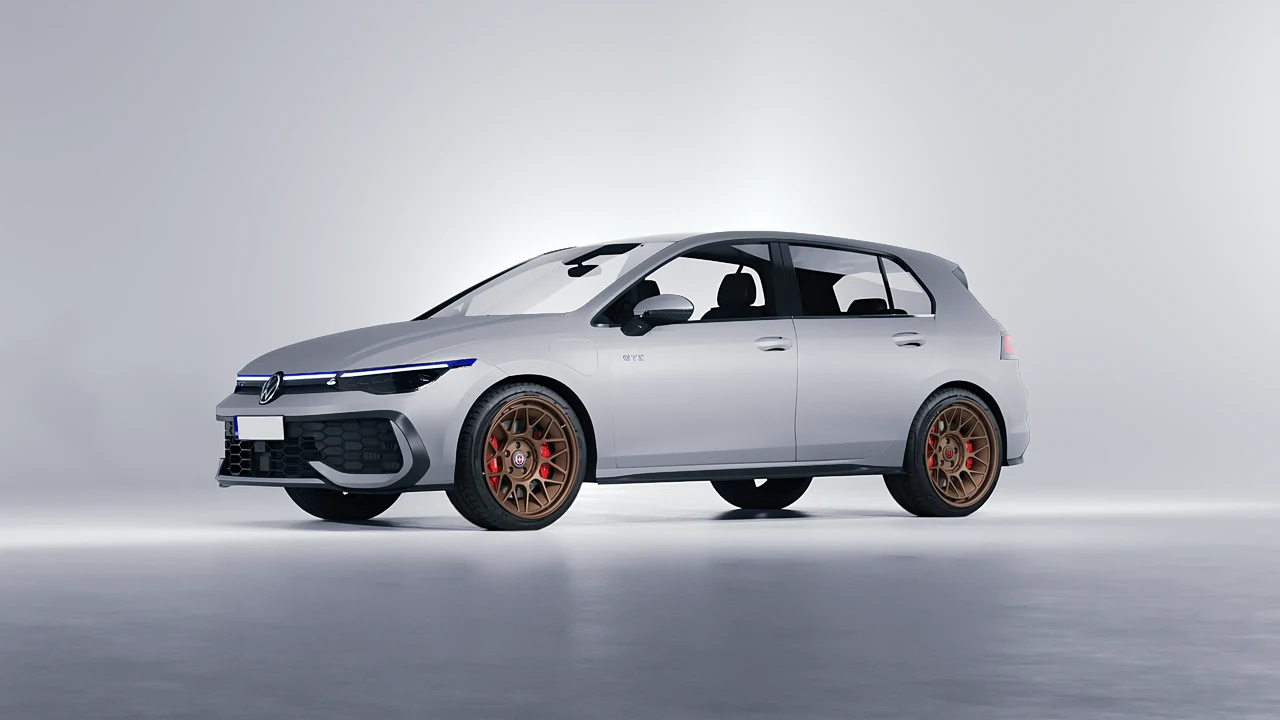 Volkswagen Golf GTE 2024 on HRE Performance Wheels 500-GTM forged wheels, front three-quarter view
