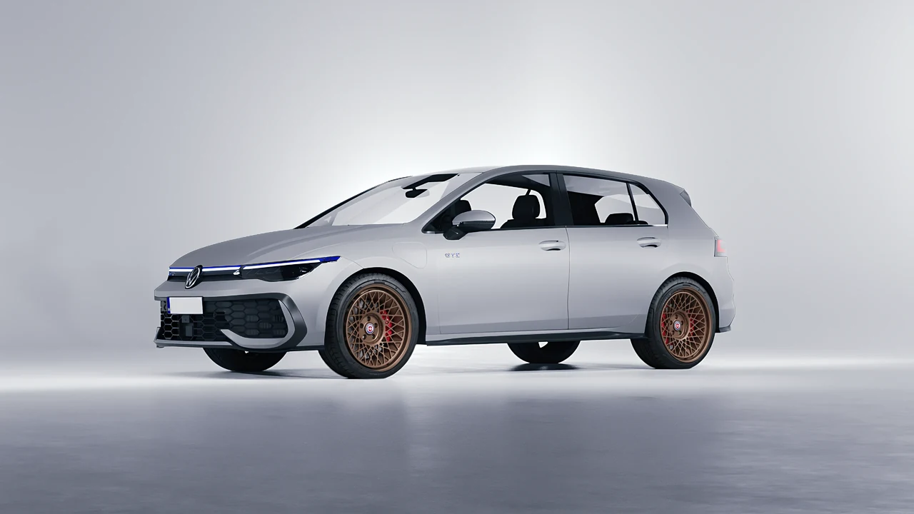 Volkswagen Golf GTE 2024 on HRE Performance Wheels 501-GTM forged wheels, front three-quarter view