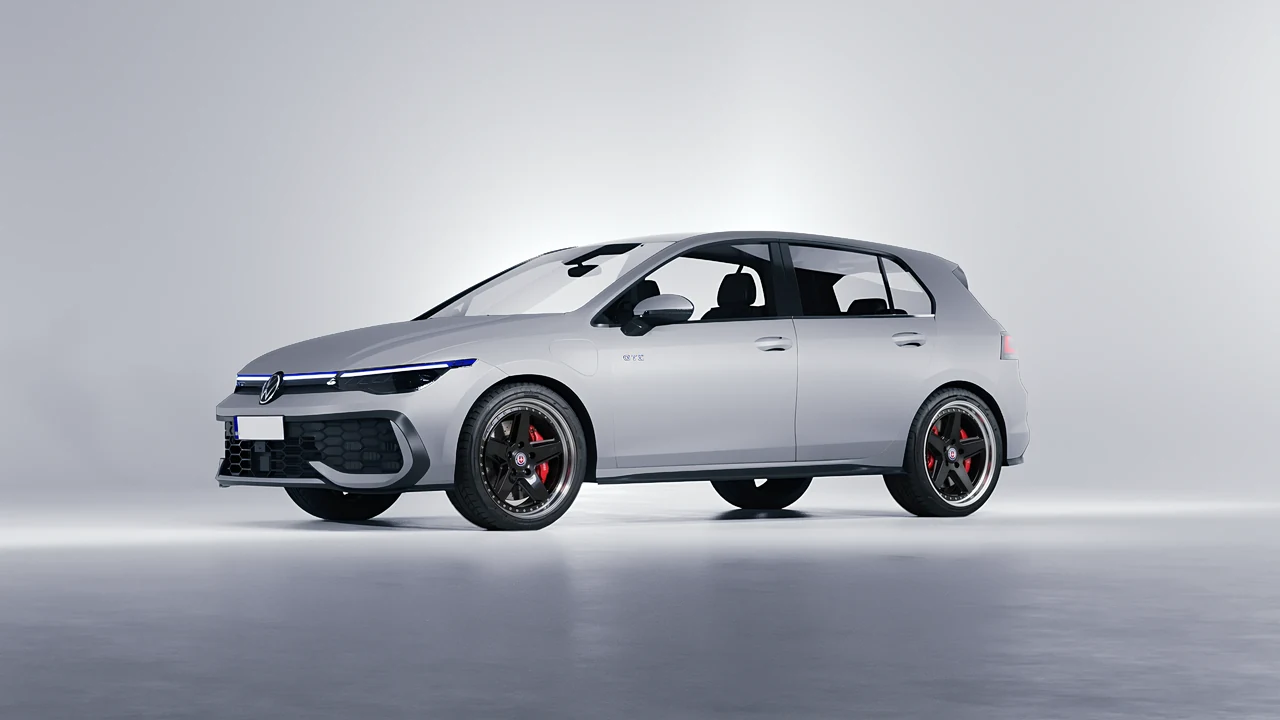 Volkswagen Golf GTE 2024 on HRE Performance Wheels 517 forged wheels, front three-quarter view