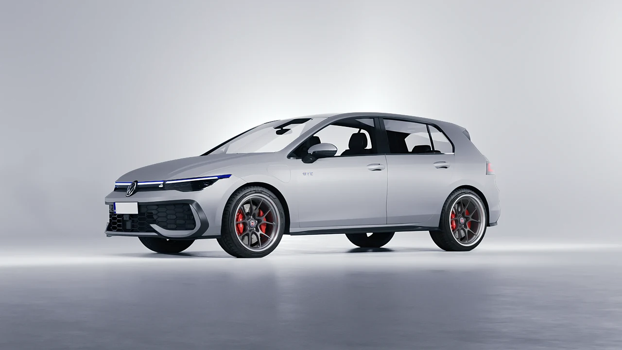 Volkswagen Golf GTE 2024 on HRE Performance Wheels 521 forged wheels, front three-quarter view