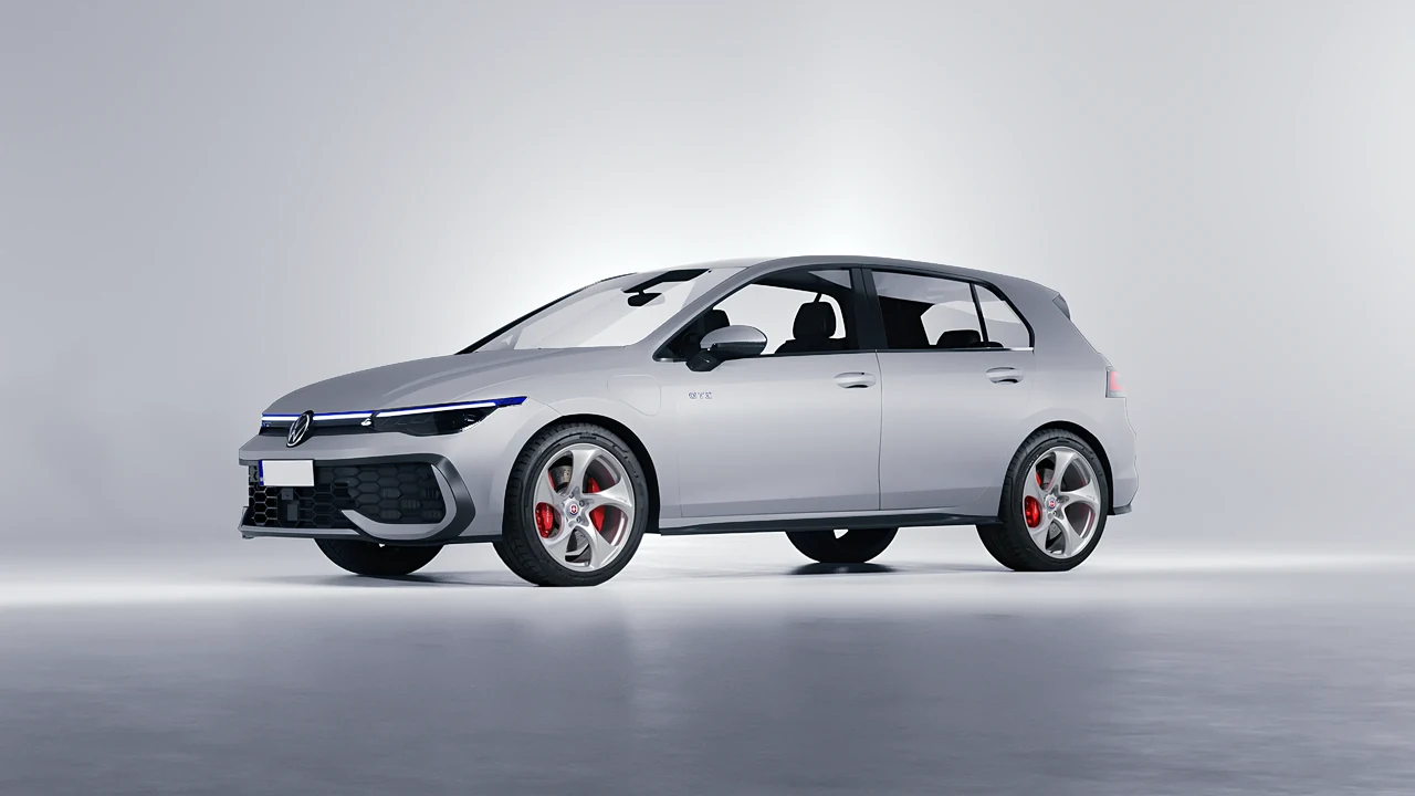 Volkswagen Golf GTE 2024 on HRE Performance Wheels 522M forged wheels, front three-quarter view