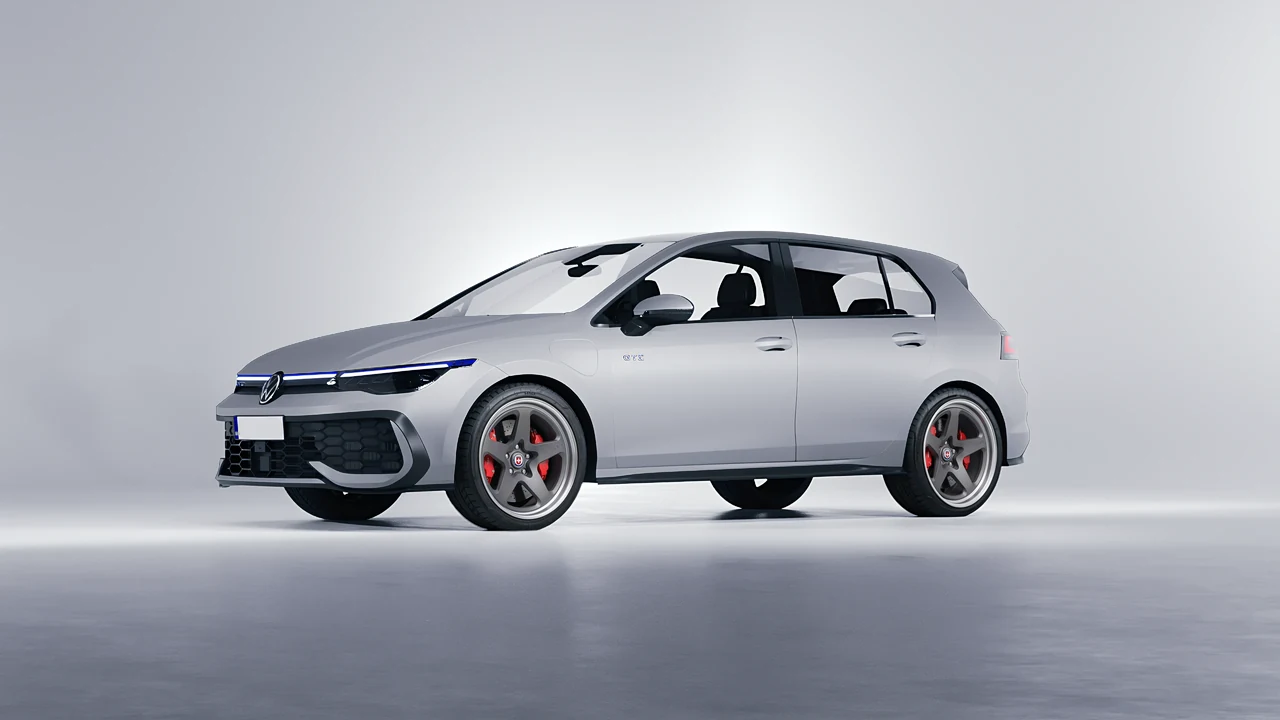 Volkswagen Golf GTE 2024 on HRE Performance Wheels 527 forged wheels, front three-quarter view