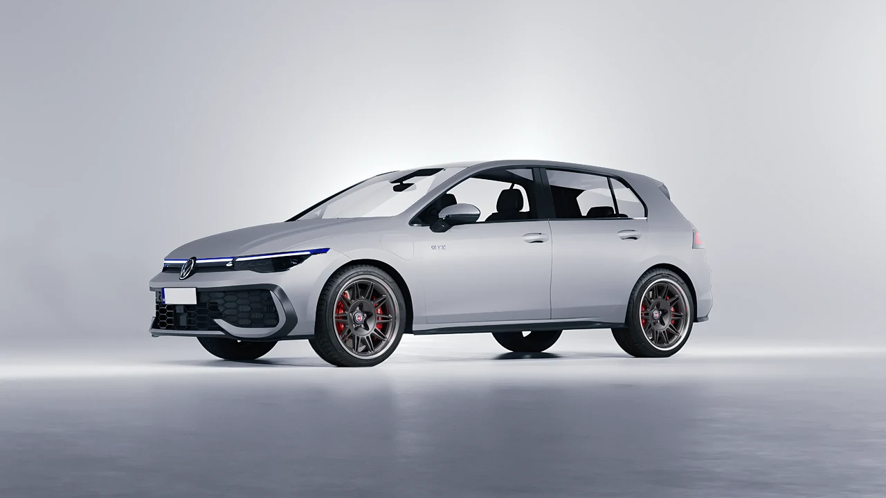 Volkswagen Golf GTE 2024 on HRE Performance Wheels 528 forged wheels, front three-quarter view