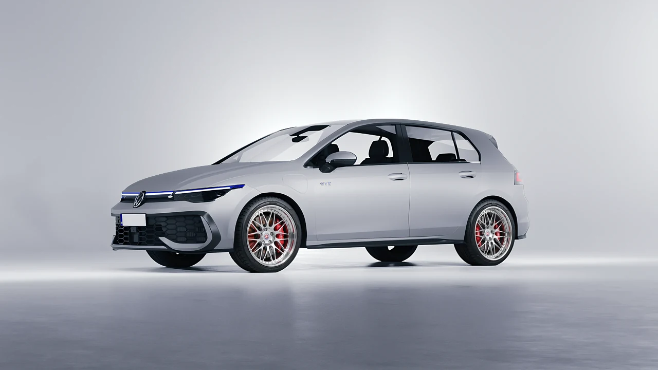 Volkswagen Golf GTE 2024 on HRE Performance Wheels 540C forged wheels, front three-quarter view