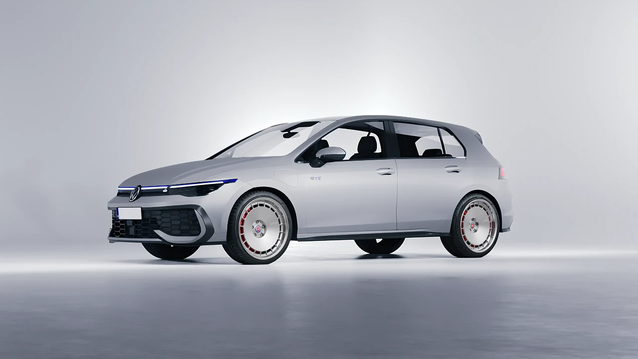 Volkswagen Golf GTE 2024 on HRE Performance Wheels 935 forged wheels, front three-quarter view