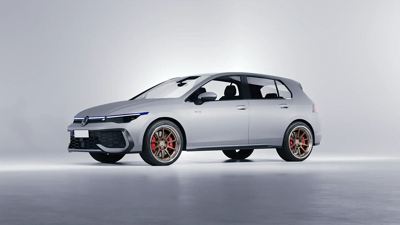 Volkswagen Golf GTE 2024 on HRE Performance Wheels C103 forged wheels, front three-quarter view
