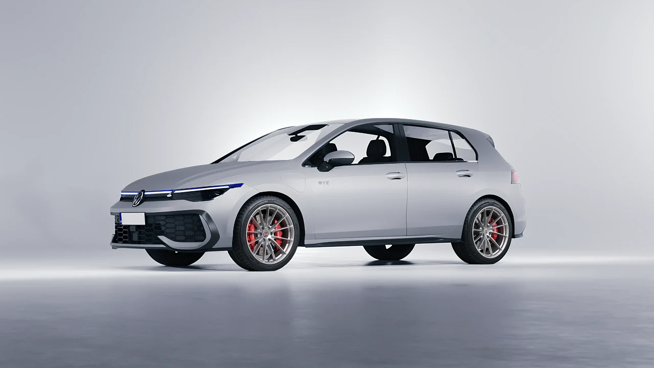 Volkswagen Golf GTE 2024 on HRE Performance Wheels P103 forged wheels, front three-quarter view