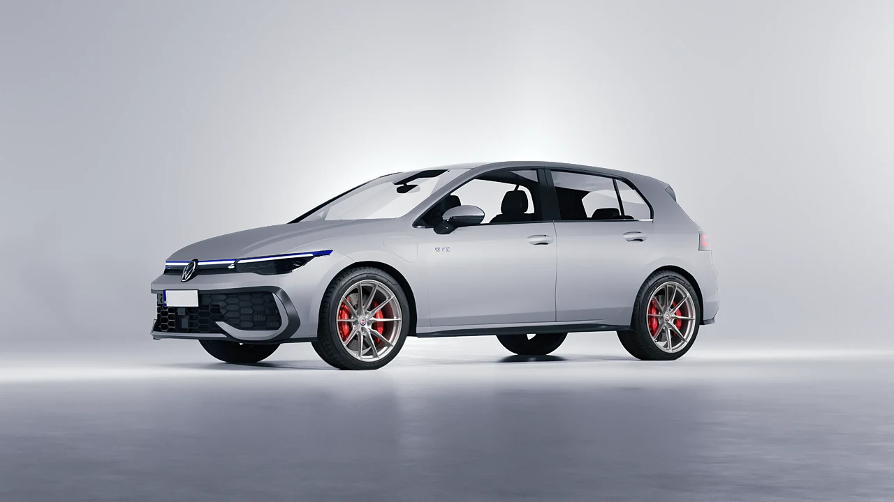 Volkswagen Golf GTE 2024 on HRE Performance Wheels P104SC forged wheels, front three-quarter view