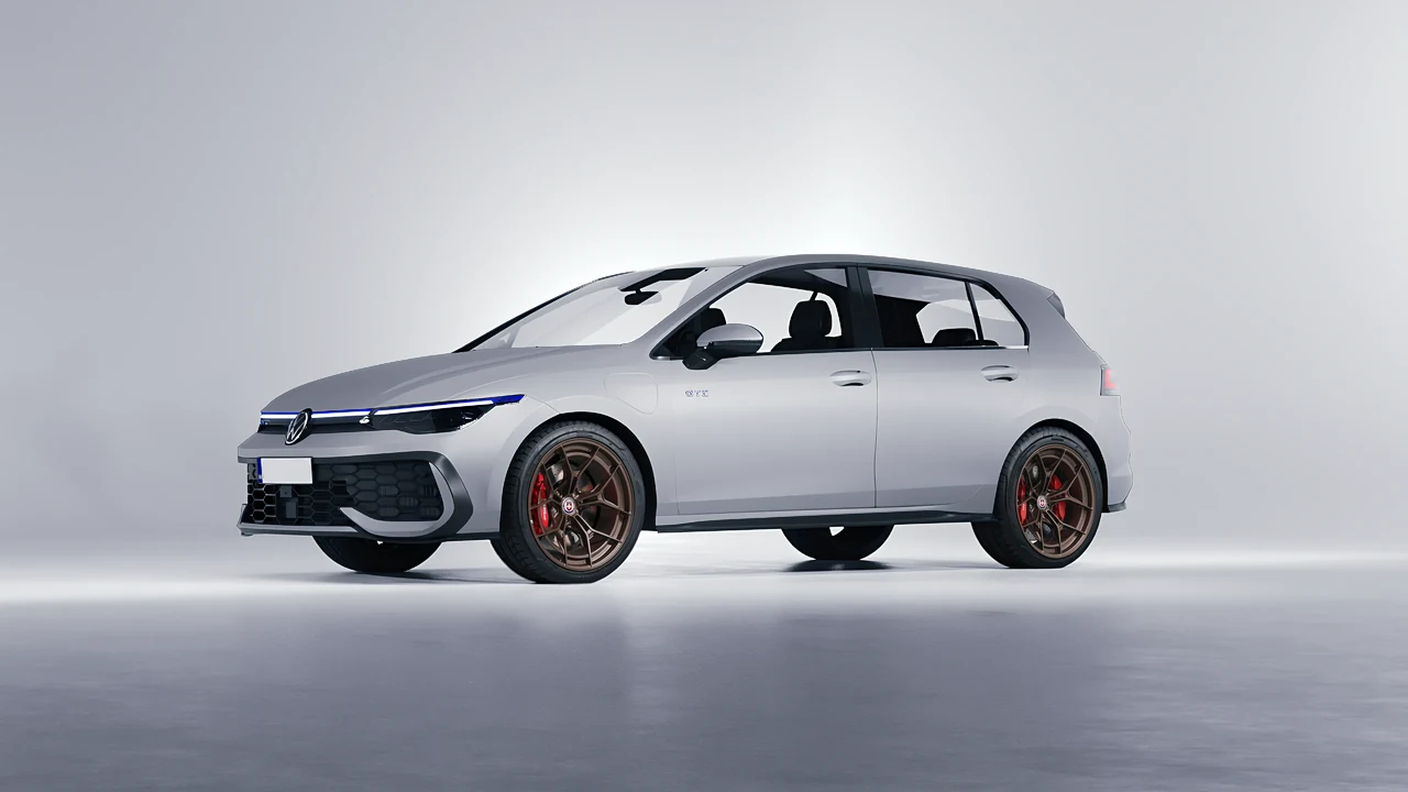 Volkswagen Golf GTE 2024 on HRE Performance Wheels P301 forged wheels, front three-quarter view