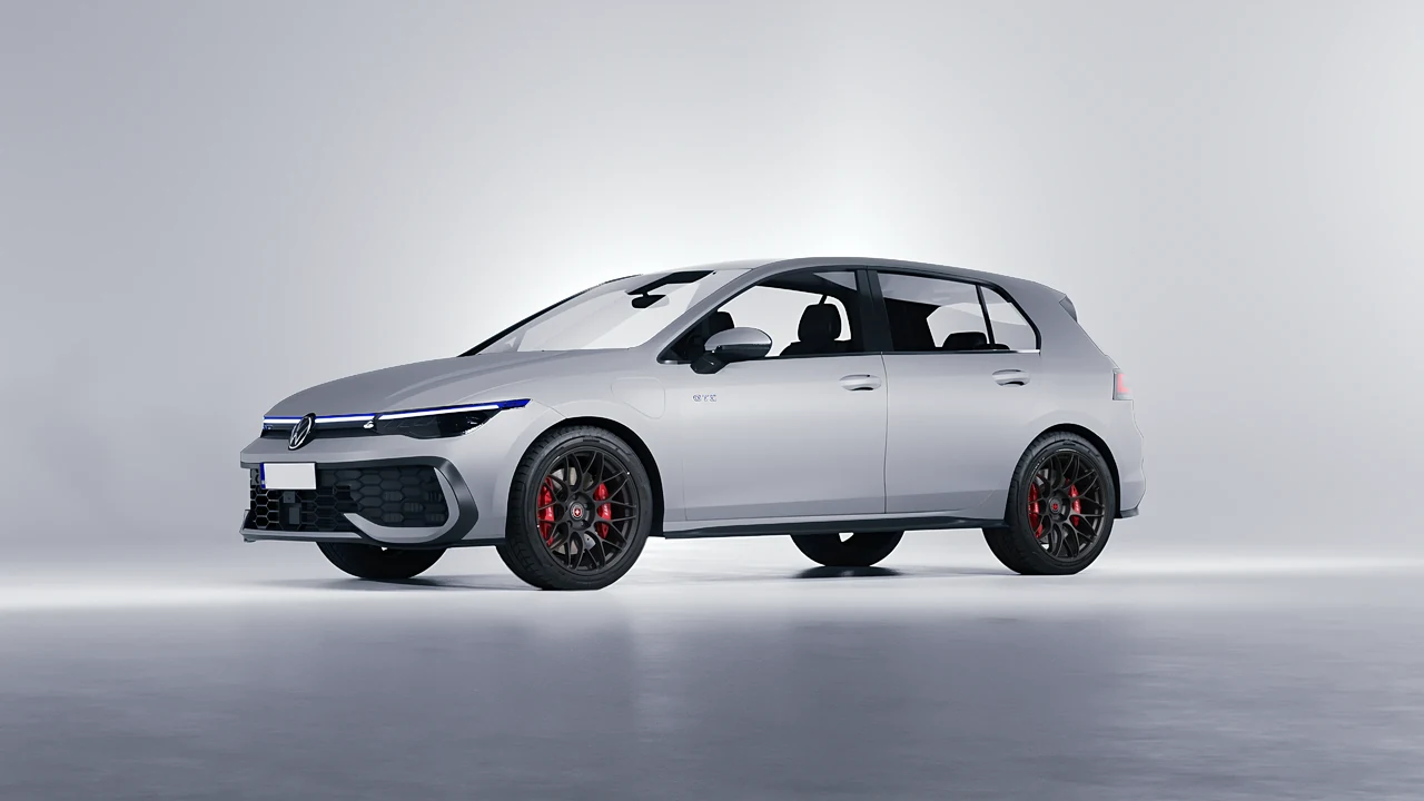 Volkswagen Golf GTE 2024 on HRE Performance Wheels RC100 forged wheels, front three-quarter view