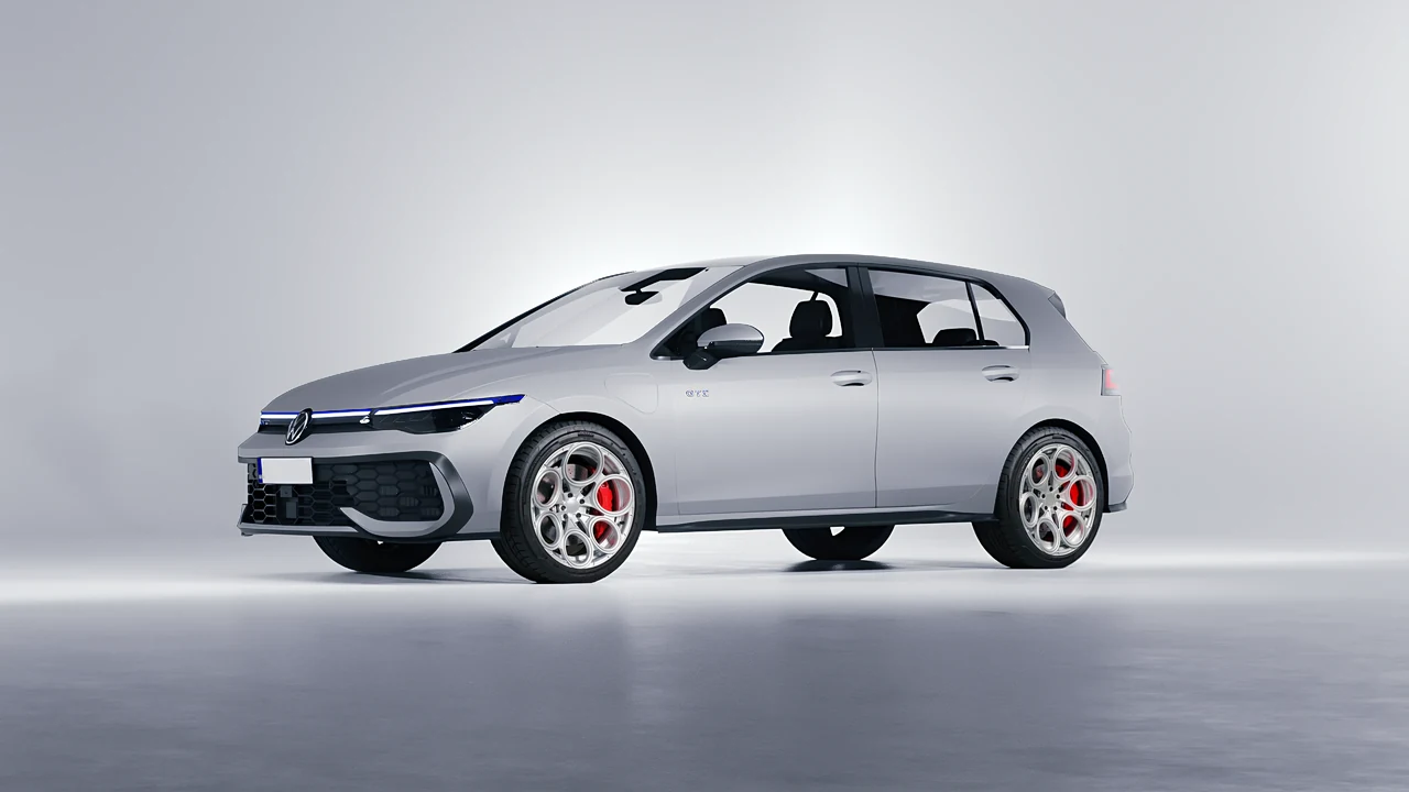 Volkswagen Golf GTE 2024 on RDB LA Revolver forged wheels, front three-quarter view