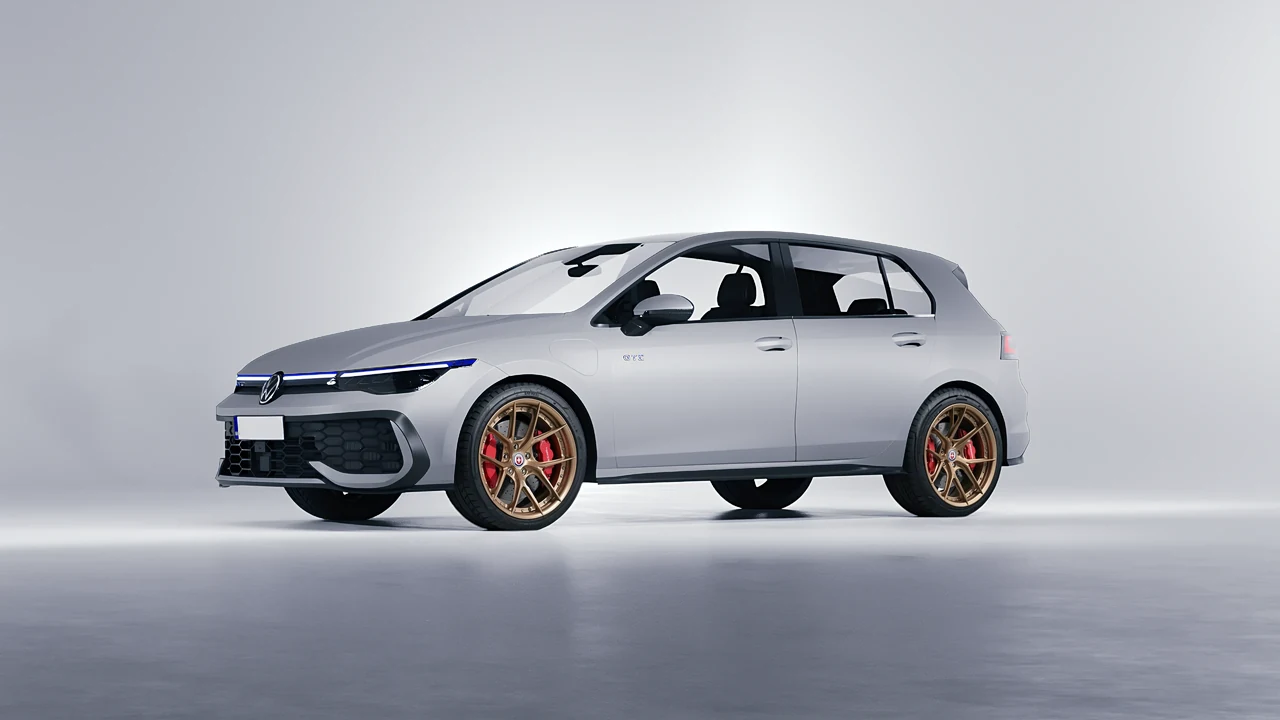 Volkswagen Golf GTE 2024 on HRE Performance Wheels S101SC forged wheels, front three-quarter view