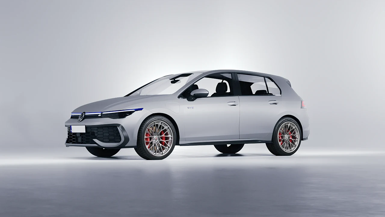 Volkswagen Golf GTE 2024 on HRE Performance Wheels S200 forged wheels, front three-quarter view