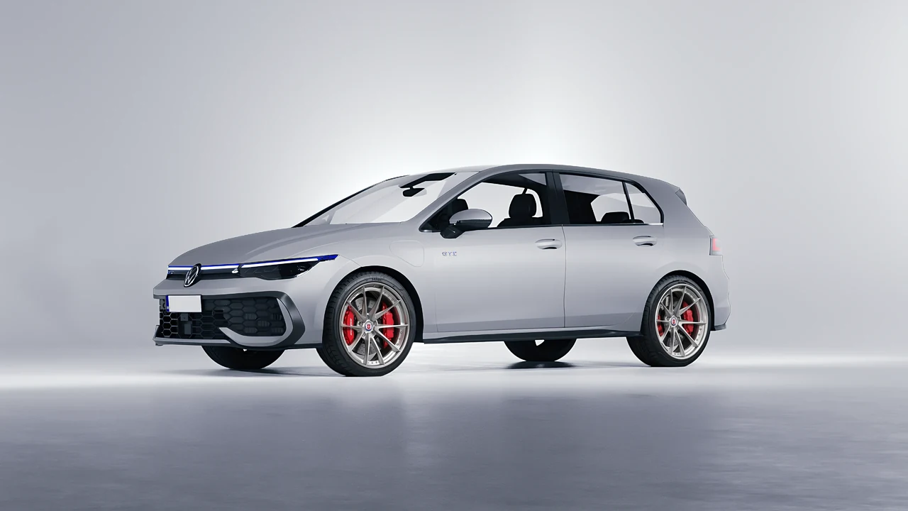 Volkswagen Golf GTE 2024 on HRE Performance Wheels S204 forged wheels, front three-quarter view