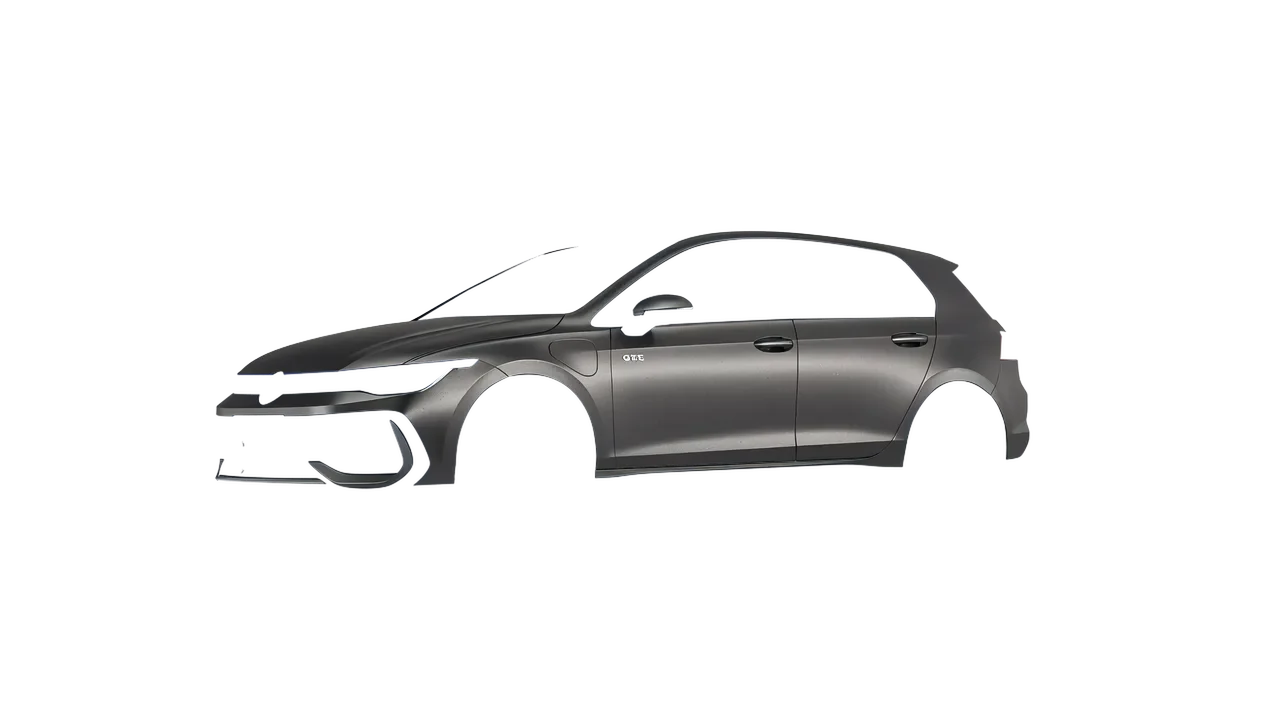 Volkswagen Golf GTE 2024 wrapped in Black Rock Grey (Avery Dennison SW900-823-M), front three-quarter view