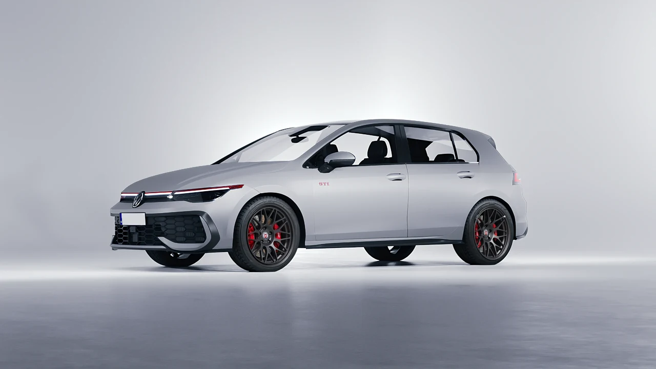 Volkswagen Golf GTI 2024 on HRE Performance Wheels 300-GT forged wheels, front three-quarter view