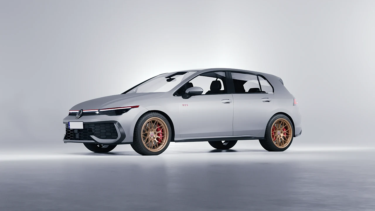 Volkswagen Golf GTI 2024 on HRE Performance Wheels 300-GTS forged wheels, front three-quarter view