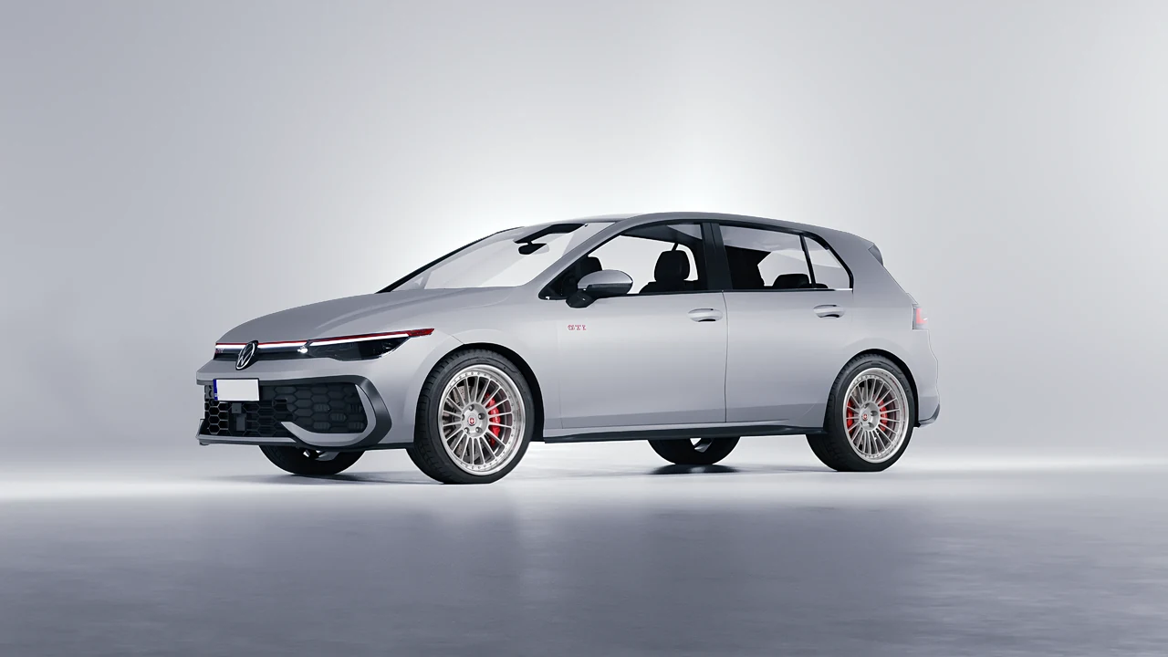 Volkswagen Golf GTI 2024 on HRE Performance Wheels 309 forged wheels, front three-quarter view