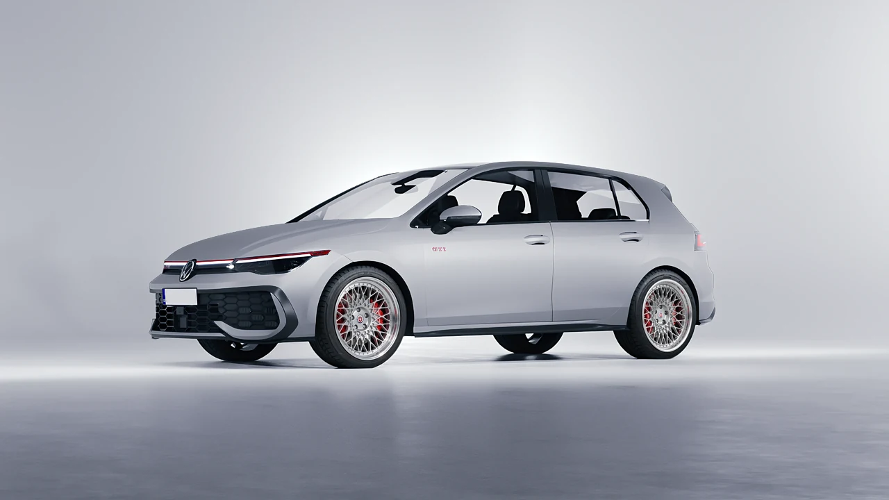 Volkswagen Golf GTI 2024 on HRE Performance Wheels 501 forged wheels, front three-quarter view