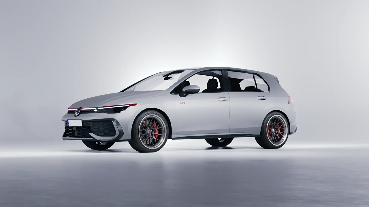 Volkswagen Golf GTI 2024 on HRE Performance Wheels 520 forged wheels, front three-quarter view