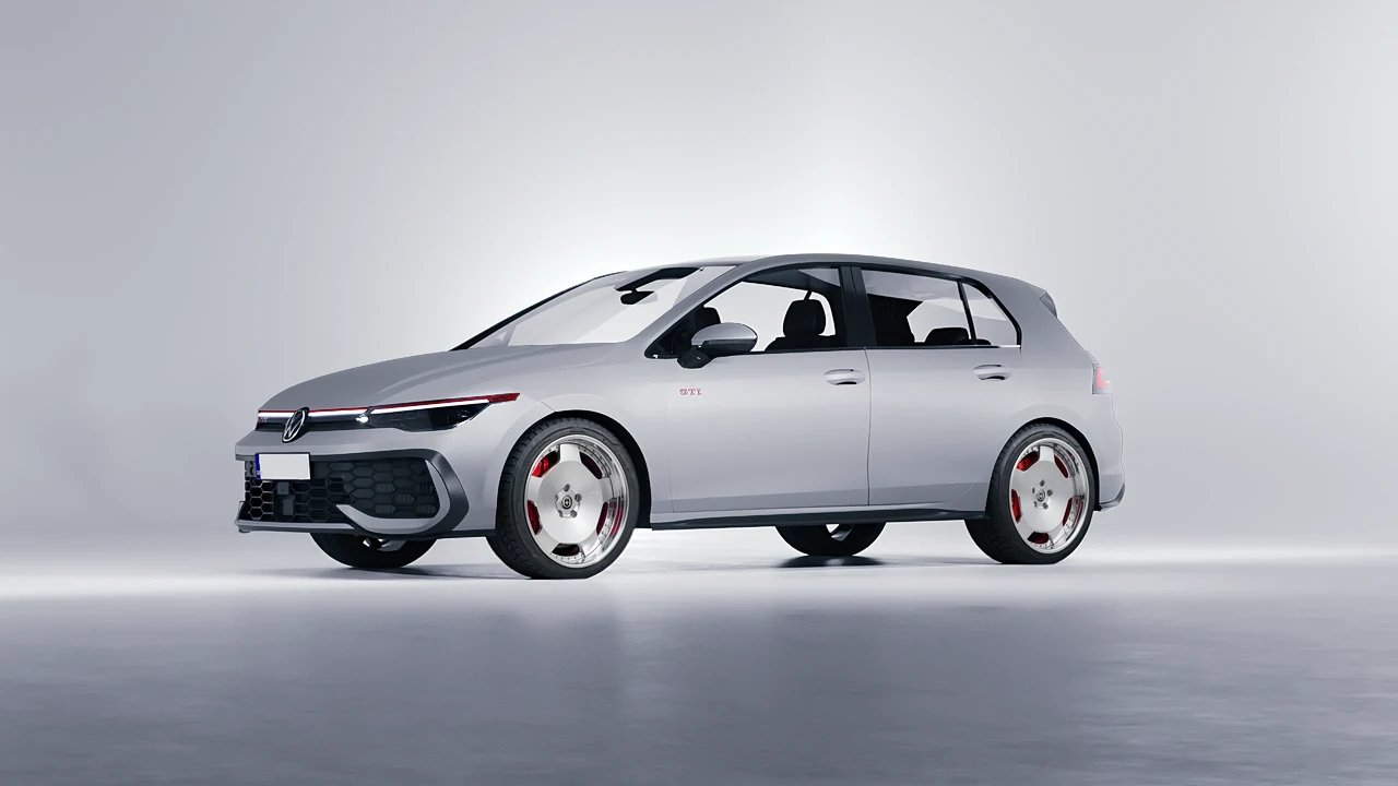 Volkswagen Golf GTI 2024 on HRE Performance Wheels 544C forged wheels, front three-quarter view