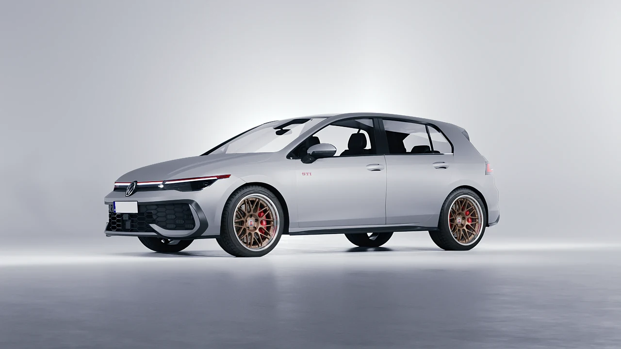 Volkswagen Golf GTI 2024 on HRE Performance Wheels C100 forged wheels, front three-quarter view