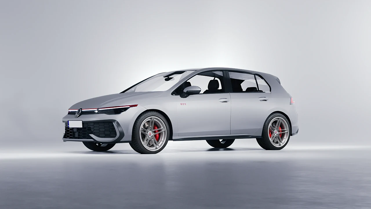 Volkswagen Golf GTI 2024 on HRE Performance Wheels G-Code forged wheels, front three-quarter view