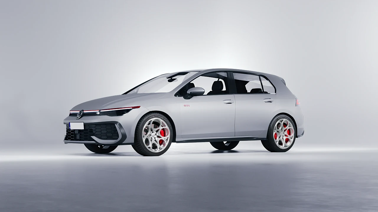 Volkswagen Golf GTI 2024 on RDB LA Revolver forged wheels, front three-quarter view