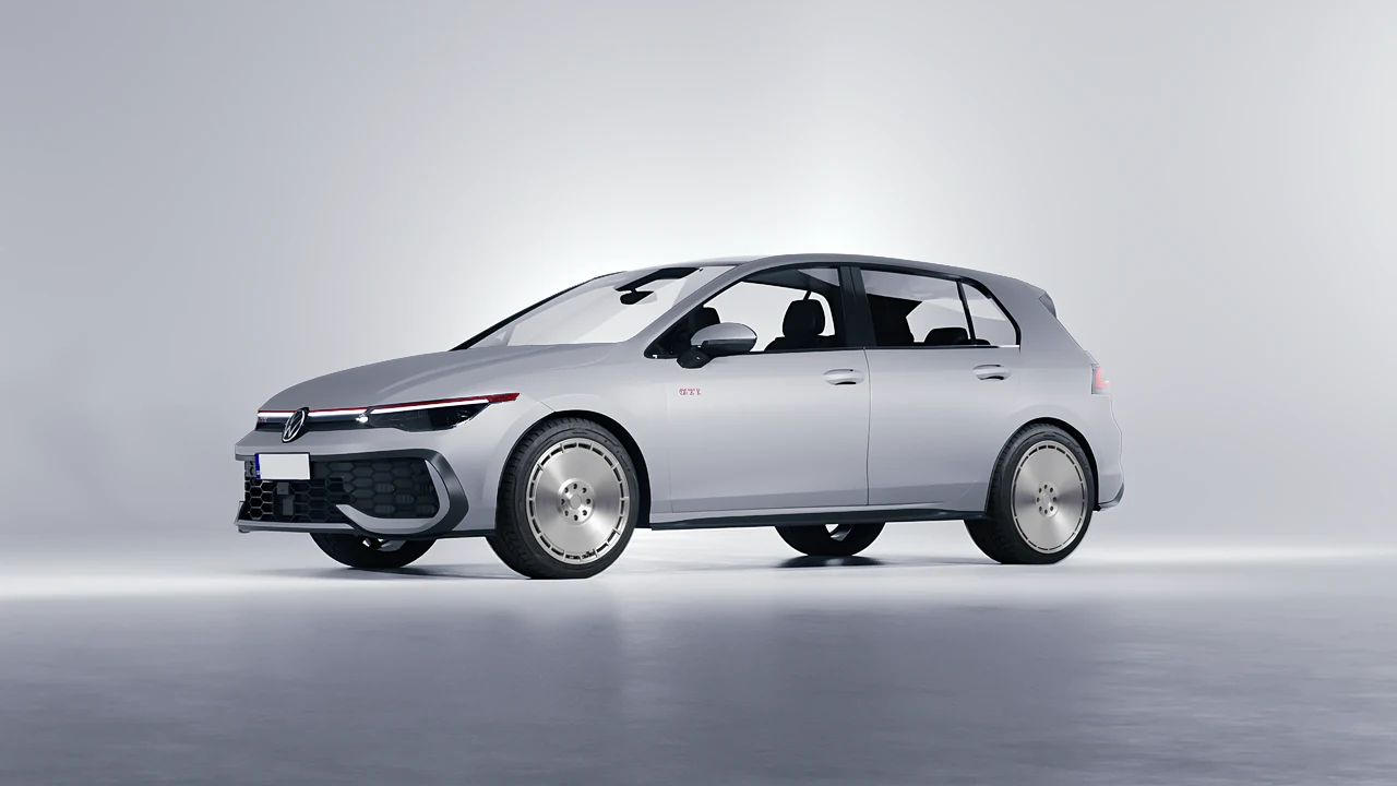 Volkswagen Golf GTI 2024 on RDB LA Zero forged wheels, front three-quarter view