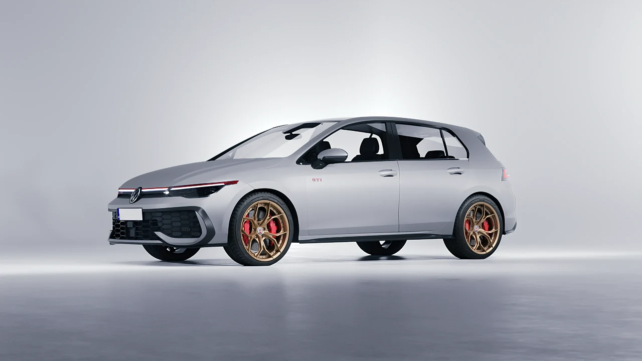 Volkswagen Golf GTI 2024 on HRE Performance Wheels S111SC forged wheels, front three-quarter view