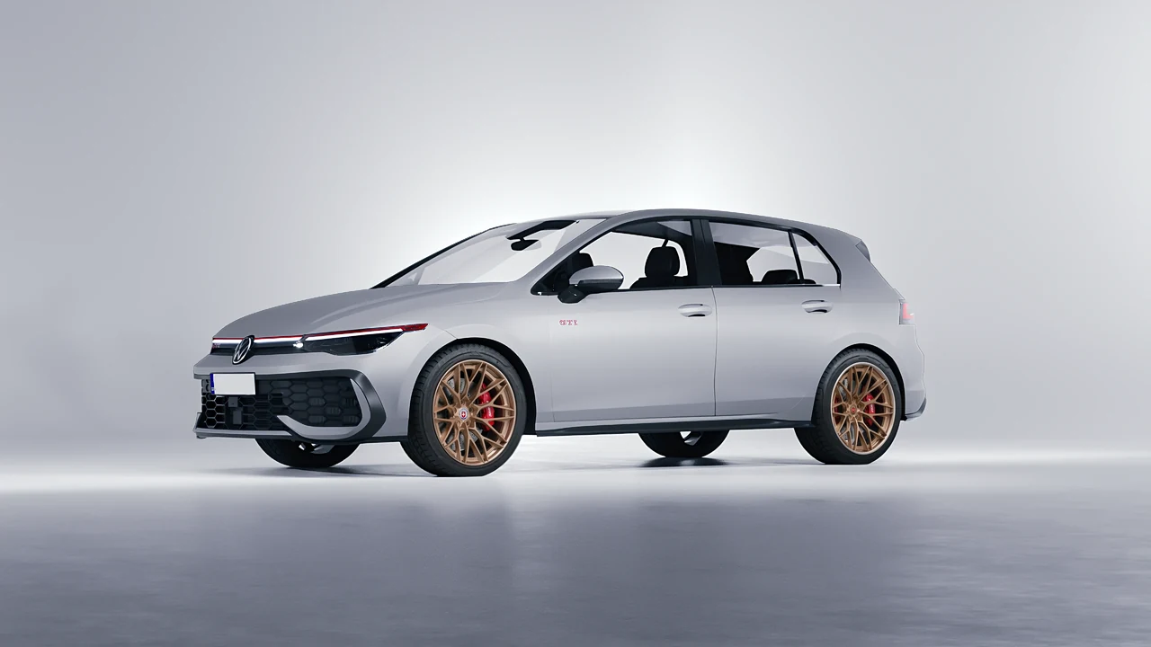Volkswagen Golf GTI 2024 on HRE Performance Wheels S200H forged wheels, front three-quarter view