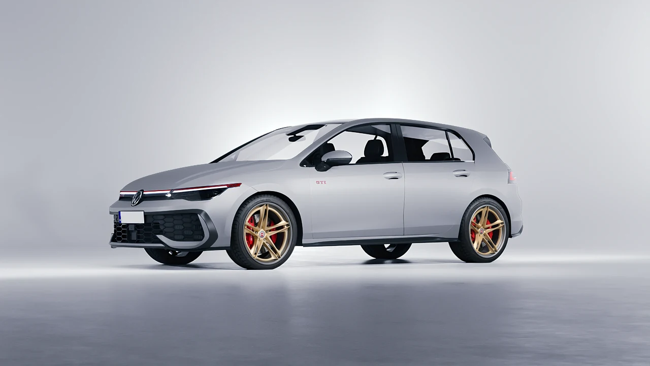 Volkswagen Golf GTI 2024 on HRE Performance Wheels S207H forged wheels, front three-quarter view