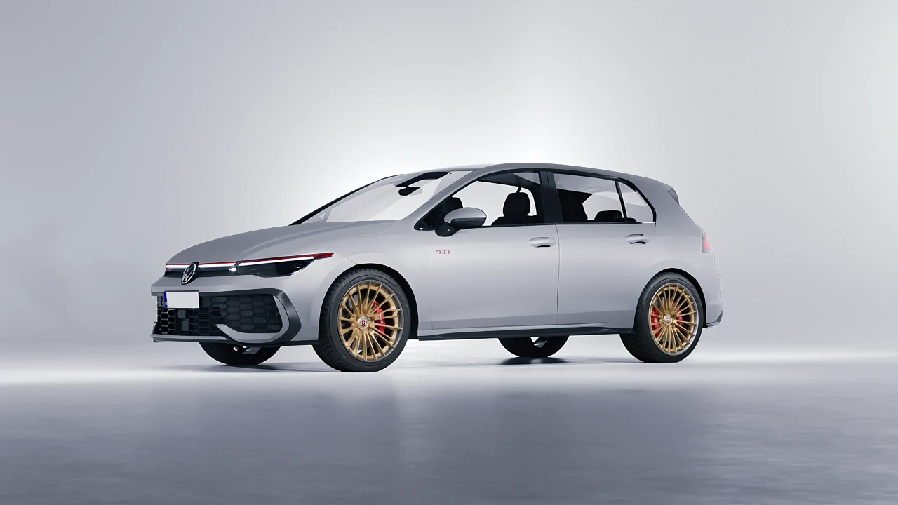 Volkswagen Golf GTI 2024 on HRE Performance Wheels S209H forged wheels, front three-quarter view
