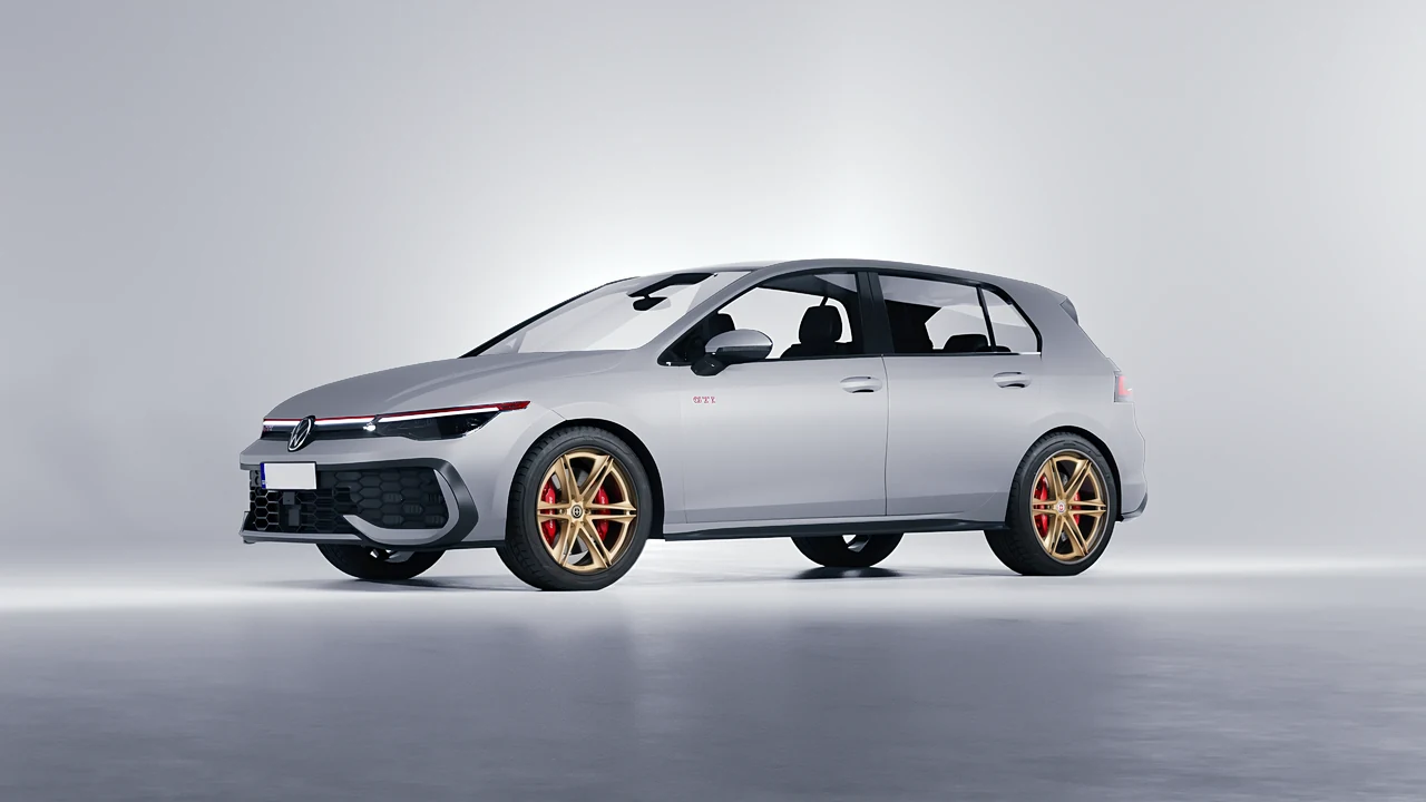 Volkswagen Golf GTI 2024 on HRE Performance Wheels S267H forged wheels, front three-quarter view