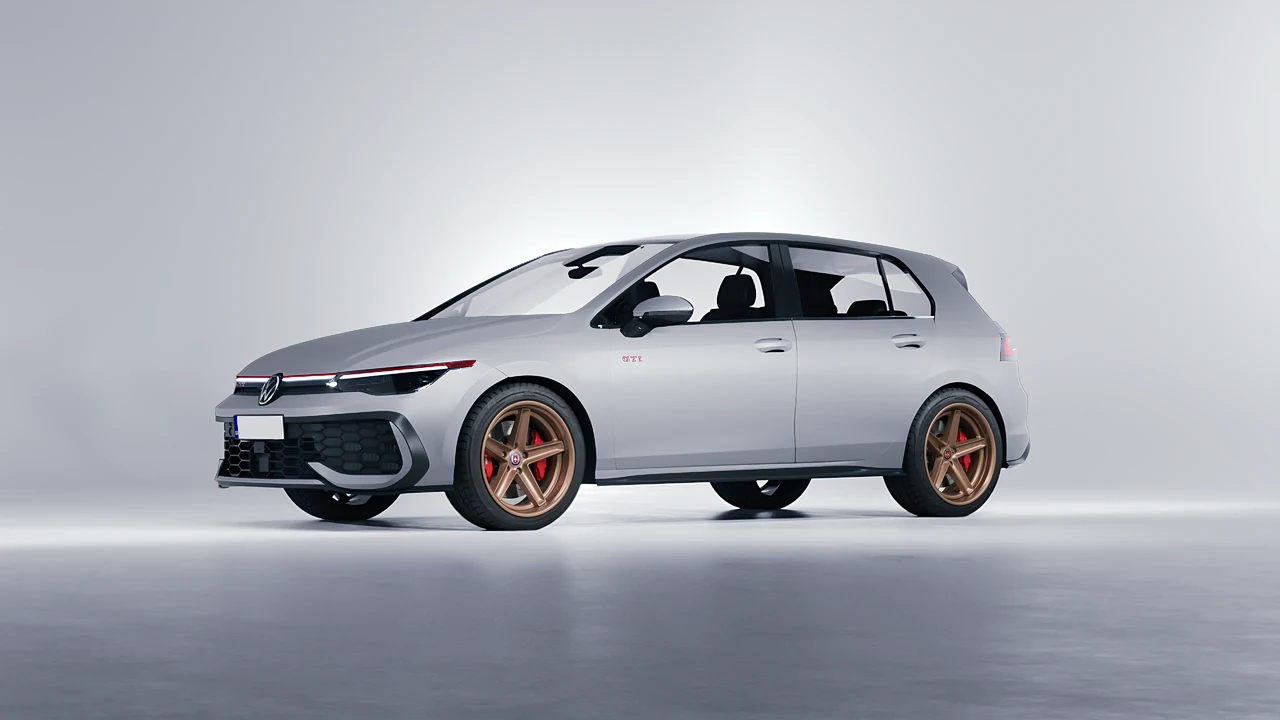 Volkswagen Golf GTI 2024 on HRE Performance Wheels Tusk forged wheels, front three-quarter view