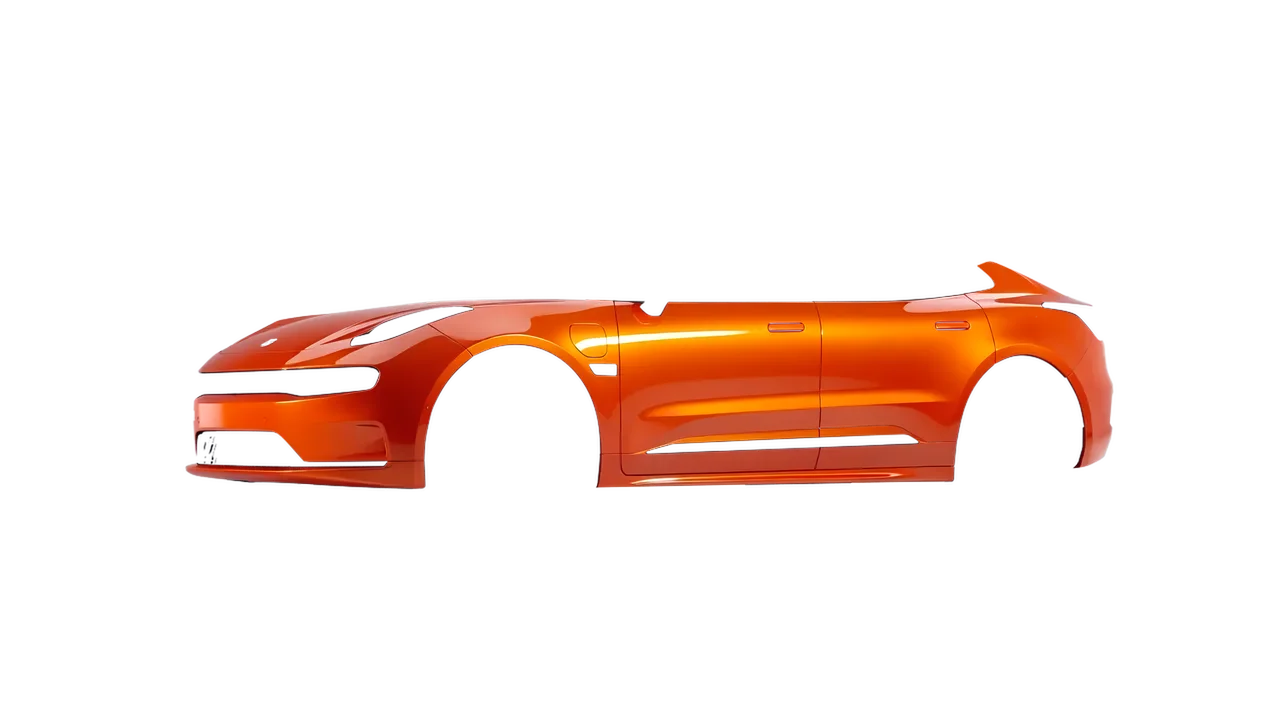 Zeekr 001 2025 wrapped in Fiery Orange (3M G364), front three-quarter view