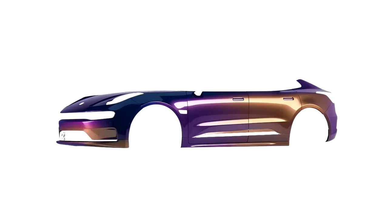 Zeekr 001 2025 wrapped in Gloss Flip Deep Space (3M GP278), front three-quarter view