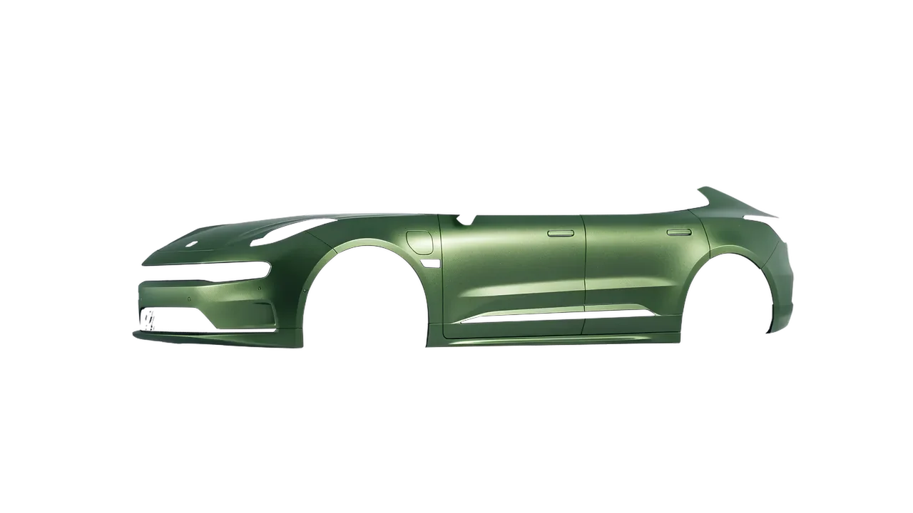 Zeekr 001 2025 wrapped in Apple Green (Avery Dennison SW900-745-M), front three-quarter view