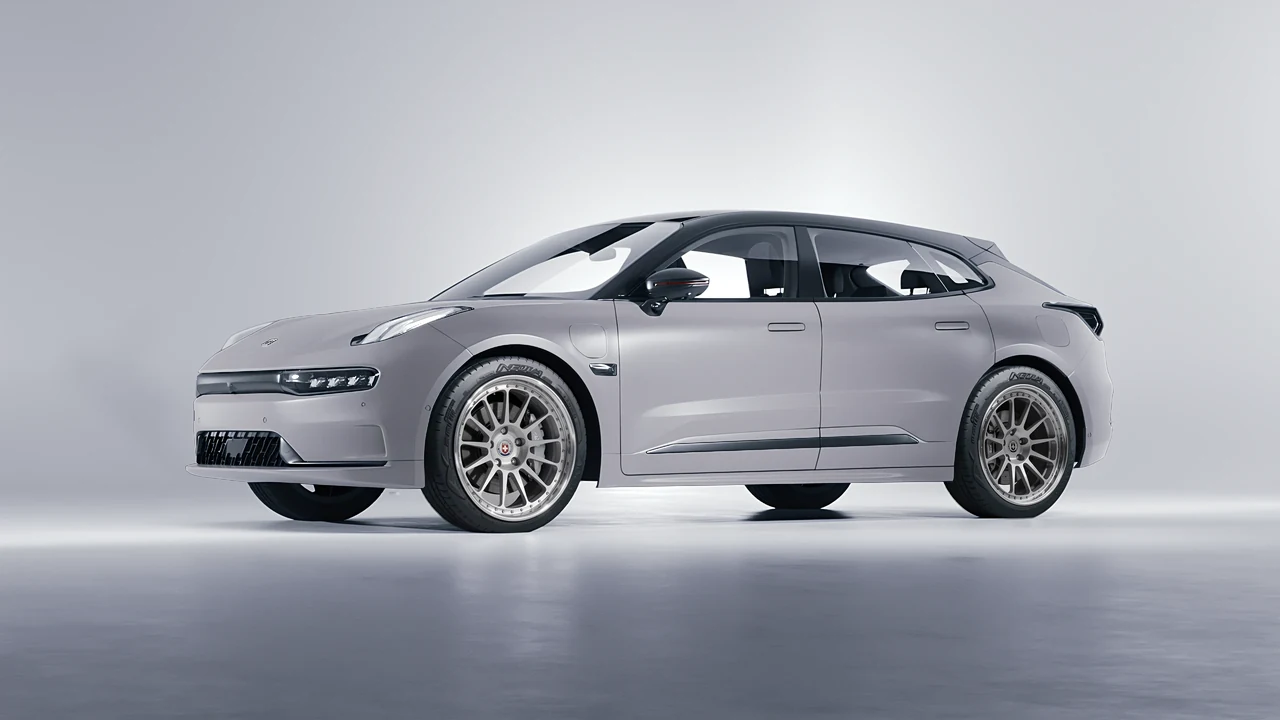 Zeekr 001 2025 on HRE Performance Wheels 303 forged wheels, front three-quarter view