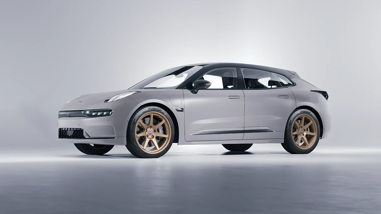 Zeekr 001 2025 on HRE Performance Wheels 307-GTS forged wheels, front three-quarter view