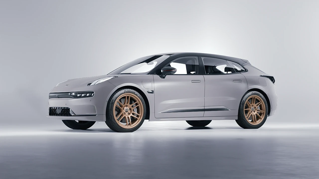 Zeekr 001 2025 on HRE Performance Wheels 312-GTS forged wheels, front three-quarter view