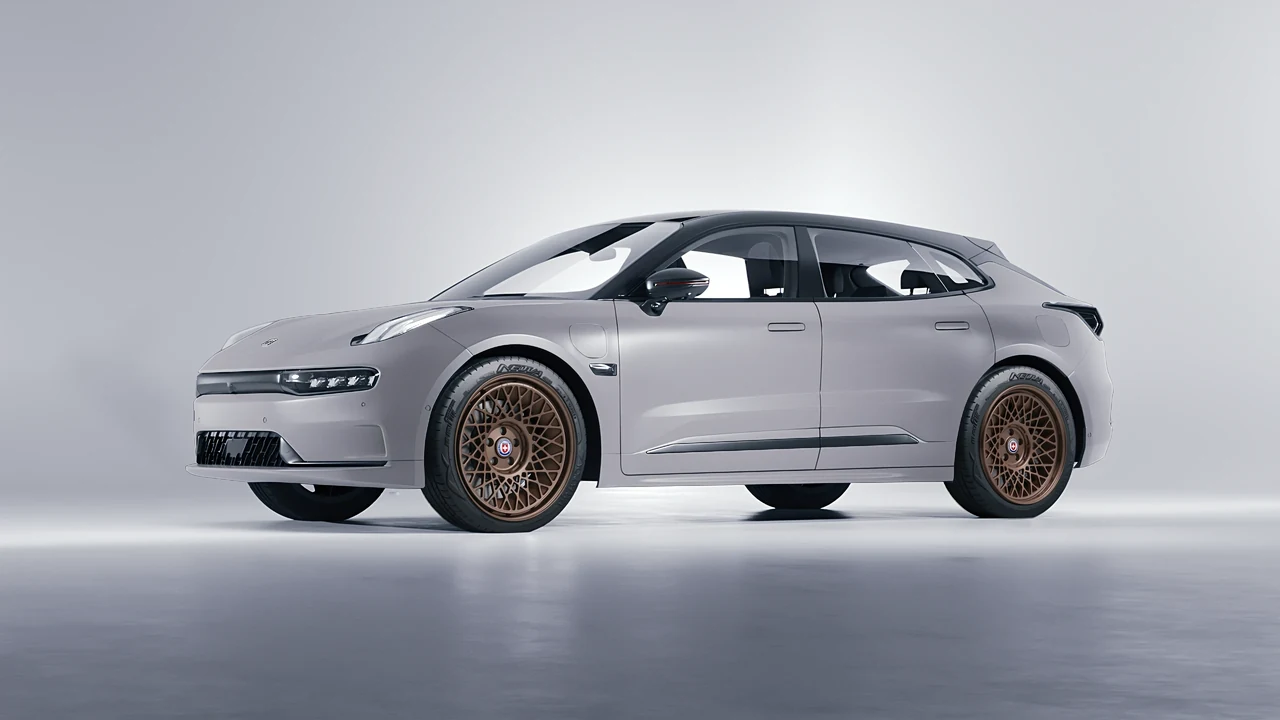 Zeekr 001 2025 on HRE Performance Wheels 501-GTM forged wheels, front three-quarter view