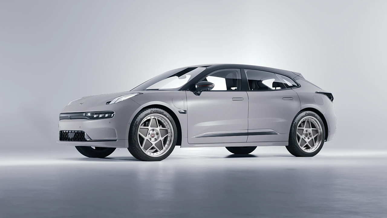 Zeekr 001 2025 on HRE Performance Wheels 505 forged wheels, front three-quarter view